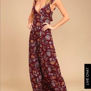 Burgundy floral print LuLus maxis dress, NWT